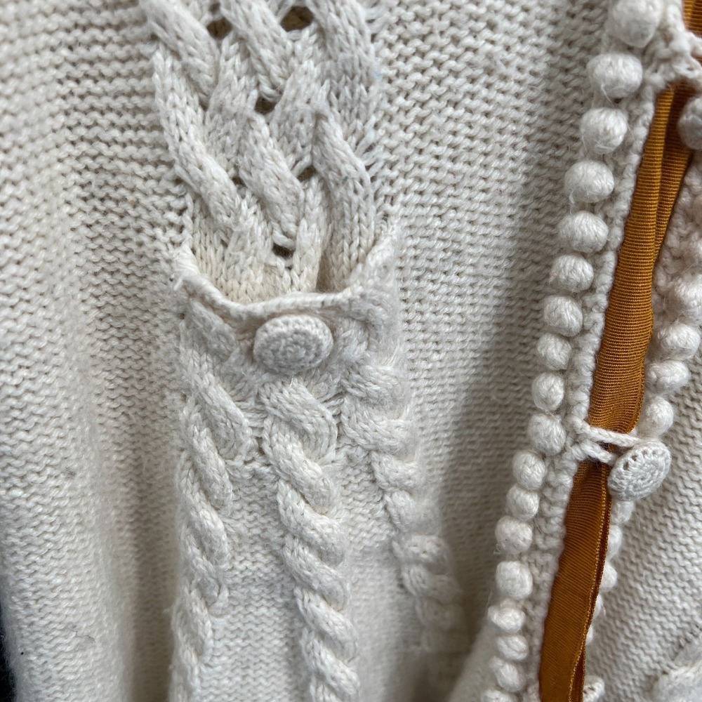 Anthropologie Laureate Lane retro grandma sweater cable knit pom pom XL - Picture 5 of 13
